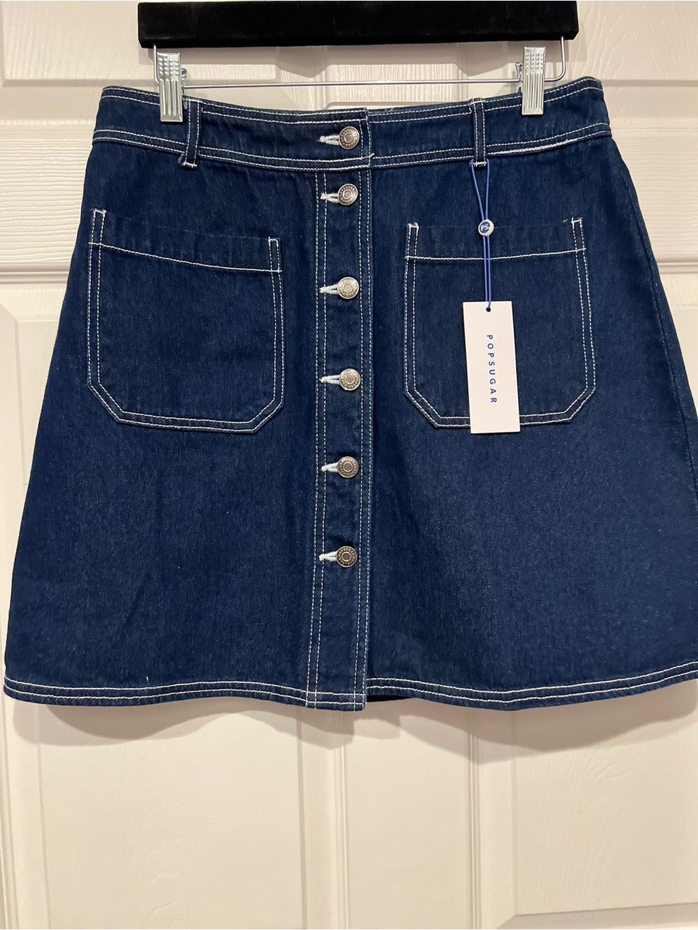 NWT PopSugar Dark Indigo Button-Front Denim Skirt Adorable Size 12